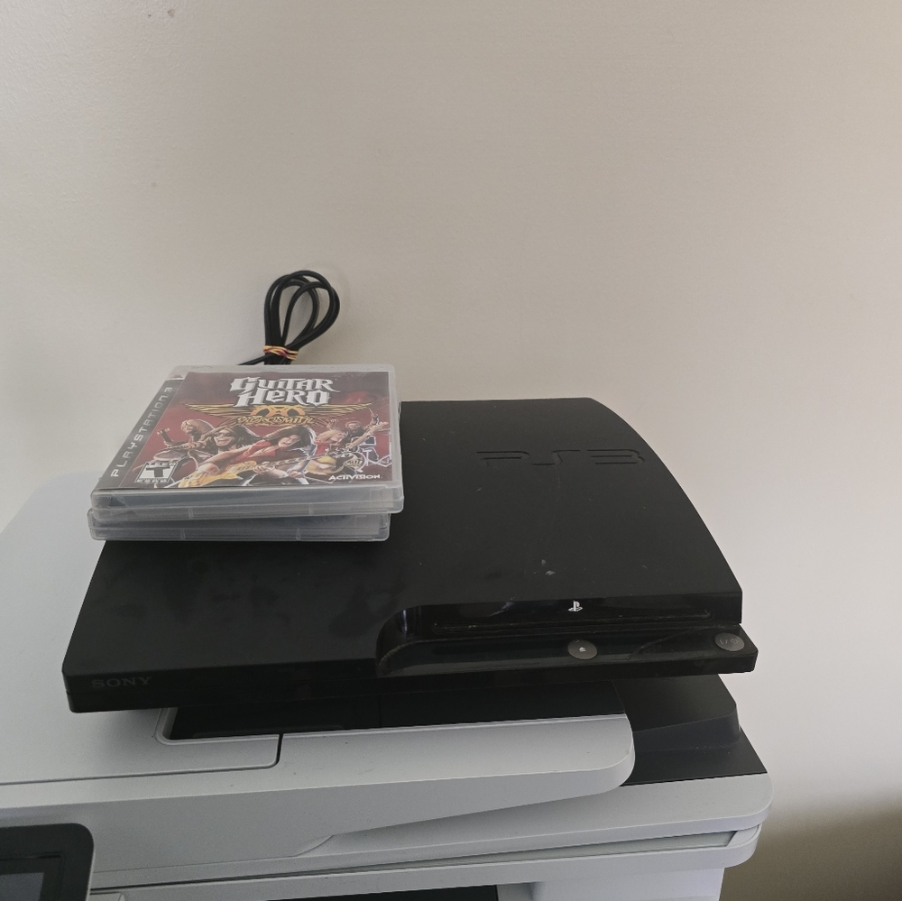 SONY Playstation PS3 Console CECH-2001A W/Rock Band Guitar Hero Aerosmith .